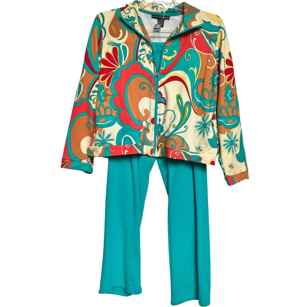 Mirror Image Tracksuit Set Retro Psychedelic Mod Print Pants Jacket XL AOP Artsy